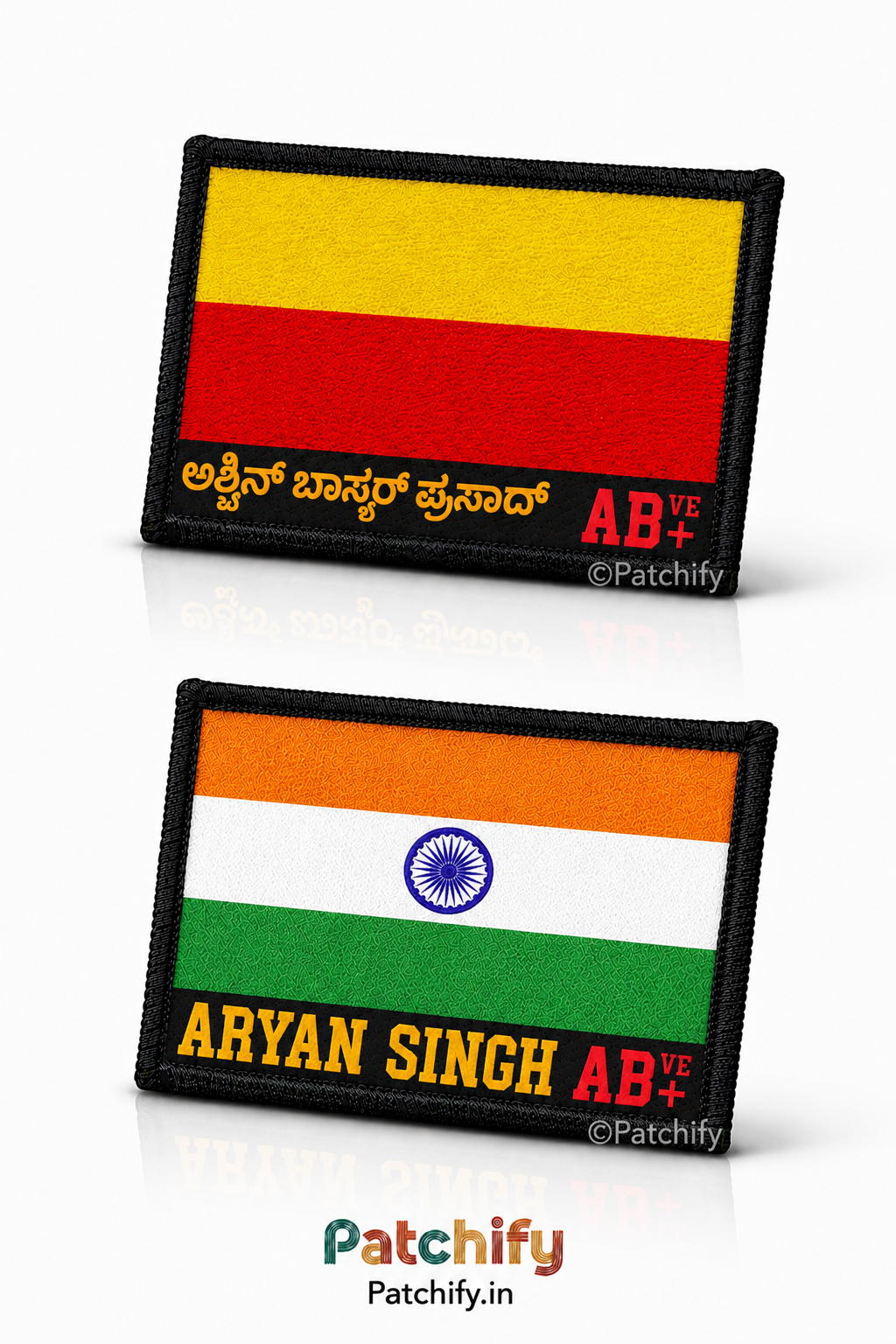 Karnataka Flag Patch with Name and Blood Group